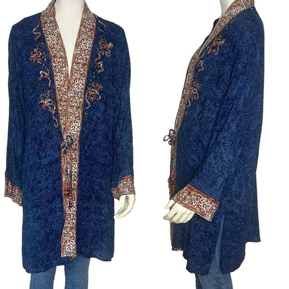 Carole Little Jackets & Blazers - Carole Little Paisley Tapestry Vibrant Blue Kimono with Beading